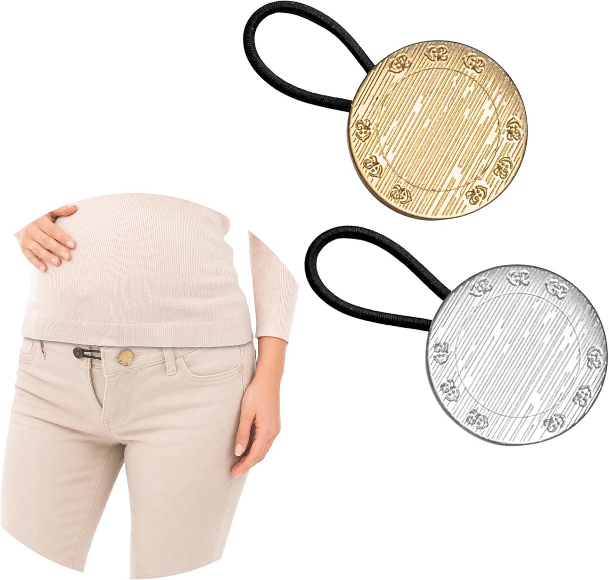 Set van 2 Jeans Knoopsgatverlengers - 1 Goud en 1 Zilver - 28L
