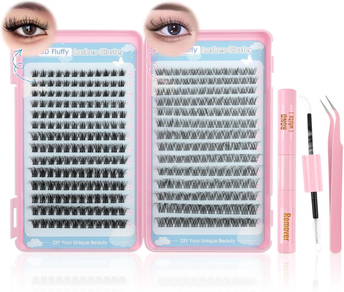 3D Pluizige Cluster Wimpers Kit - 336PCS Complete Set met Lijm, Remover & Pincet - Natuurlijke Wispy Valse Wimpers in 2 Stijlen (10-18MM) - Individuele Nepwimpers