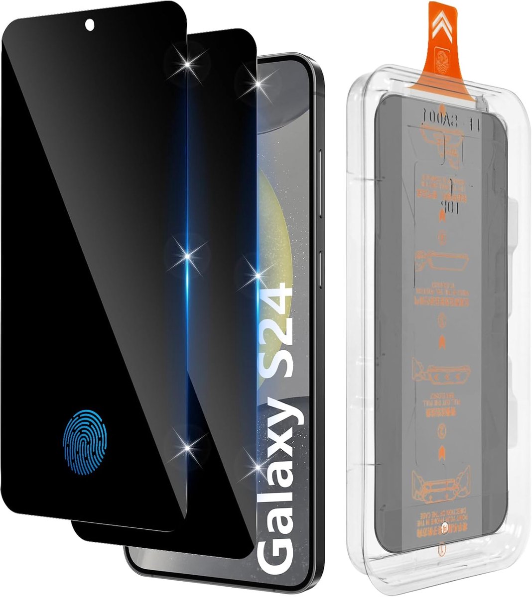 2 stuks privacybeschermingsfolie voor Samsung Galaxy S24 5G, pantserglas, luchtbelvrij, auto-installatie, 9H hardheid, anti-vingerafdruk, privacy, veiligheidsglas, krasbestendig, anti-spy-folie