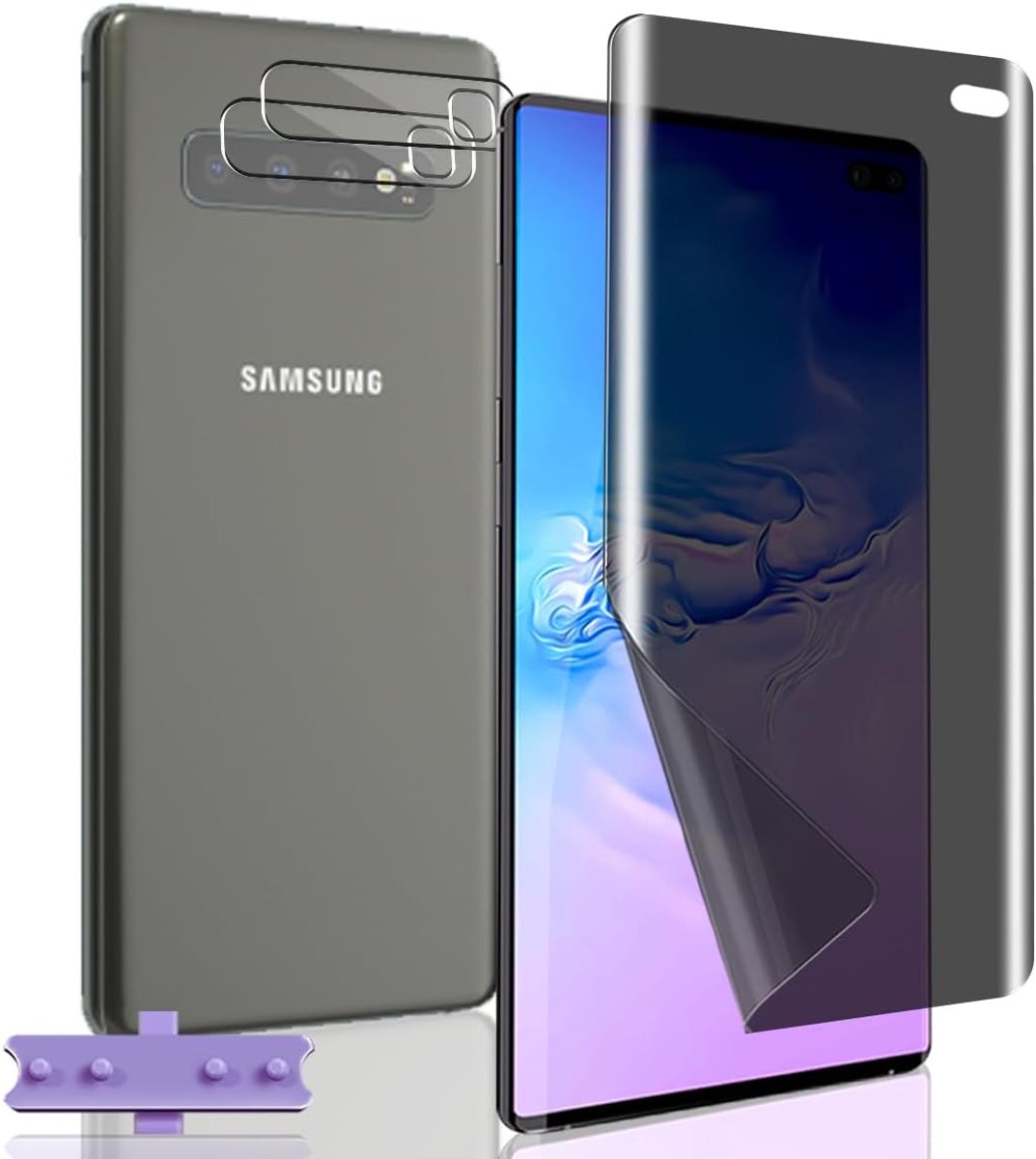 Anti-Spionage-displaybeschermfolie voor Samsung Galaxy S10 Plus, [1 stuks privacy zachte TPU-folie + 2 stuks displaybeschermfolie van gehard glas camera] - displaybeschermfolie voor Galaxy