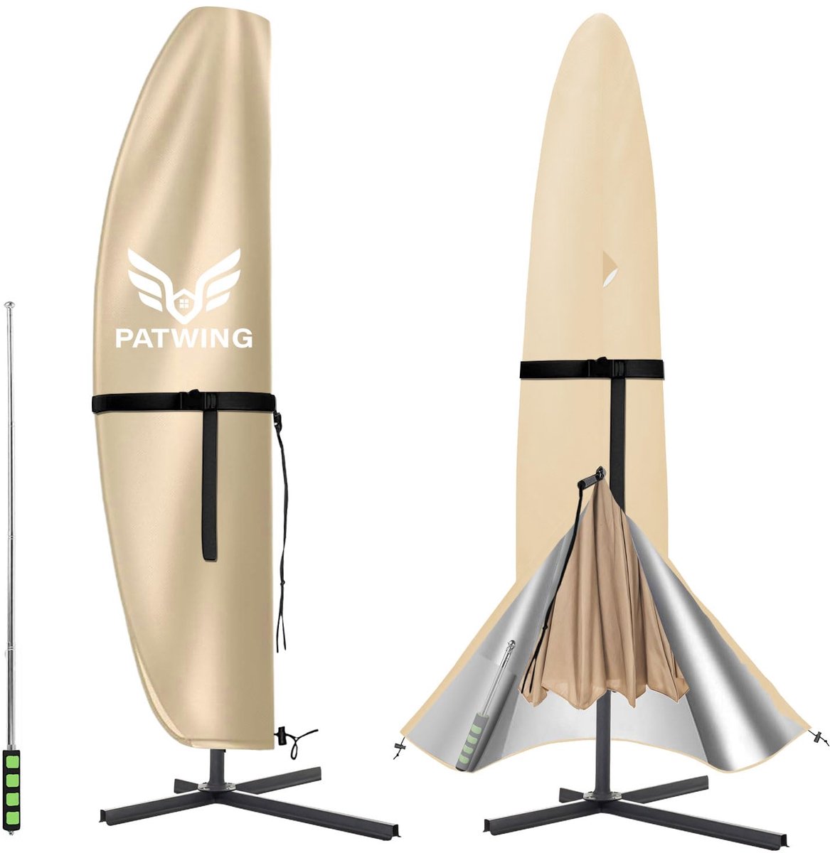 Famanu Parasol Beschermhoes met Stang - 600D Afdekking voor Zweefparasol 2 tot 4 m, Weerbestendig, Waterdicht, UV-anti en Robuustheid, Parasolhoes (Beige, 190*30*81/46cm)