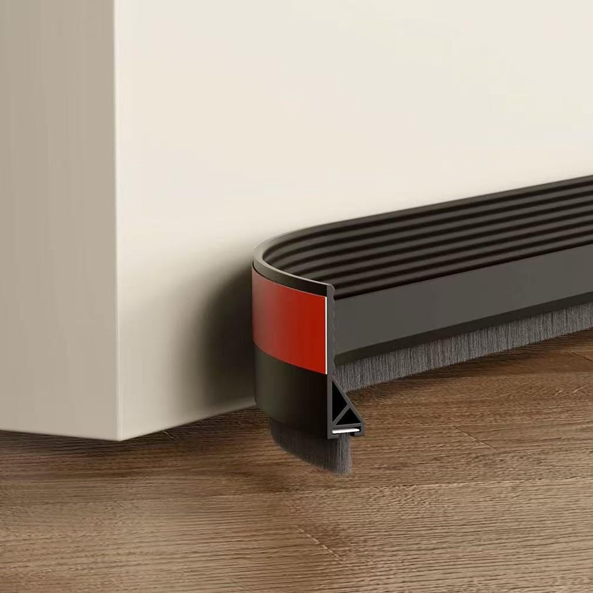 Famanu – Tochtstopper, afdichtingstape voor deuren, vloerafdichting met borstel, zelfklevende deurafdichting, deurborstel, afdekstrips, borstelafdichting, zwart