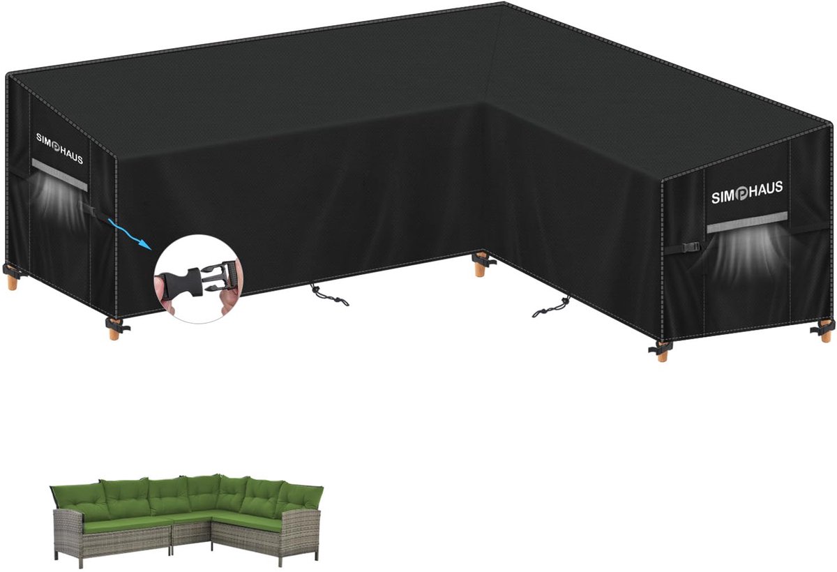 Famanu L-vorm, waterdicht, hoekbank, afdekzeil, loungeafdekking, L-vorm, loungemeubel, beschermhoes, tuinlounge, afdekhoes, tuinmeubelen, lounge-overtrek, outdoor, 250 x 190 x wit