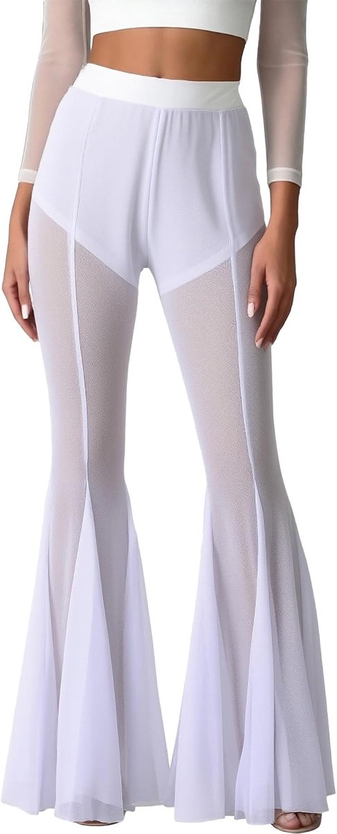 Damesbroek van kant/tule, gothic, uitlopende leggings, transparant, bootcut, yoga, punk, vintage, Halloween, dans, party, club, S-2XL