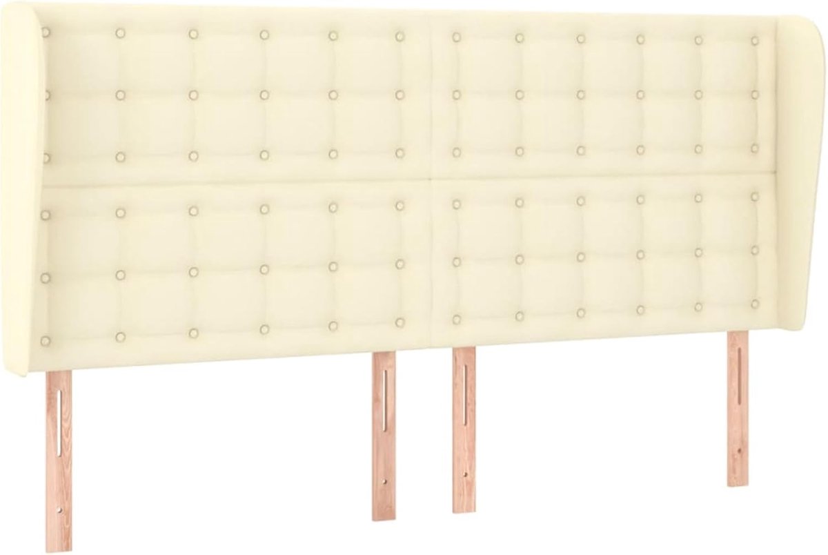 Hoofdeinde met oren, crème, 203 x 23 x 118/128 cm, kunstleer, voor bedden zonder hoofdeinde, ideaal voor slaapkamer en moderne woonkamers, eenvoudige montage, gemakkelijk te reinigen en