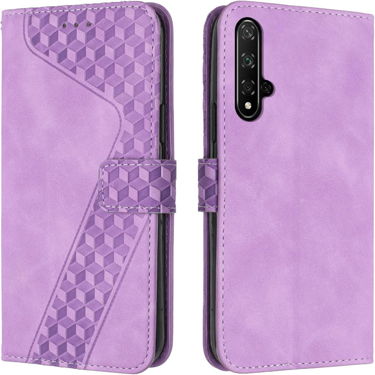 Hoesje voor Huawei Honor 20/Honor 20S/Nova 5T, Lederen Portemonnee Telefoonhoesjes met Standaard Magnetic Shockproof Flip Leather Wallet Book Case（Paars）