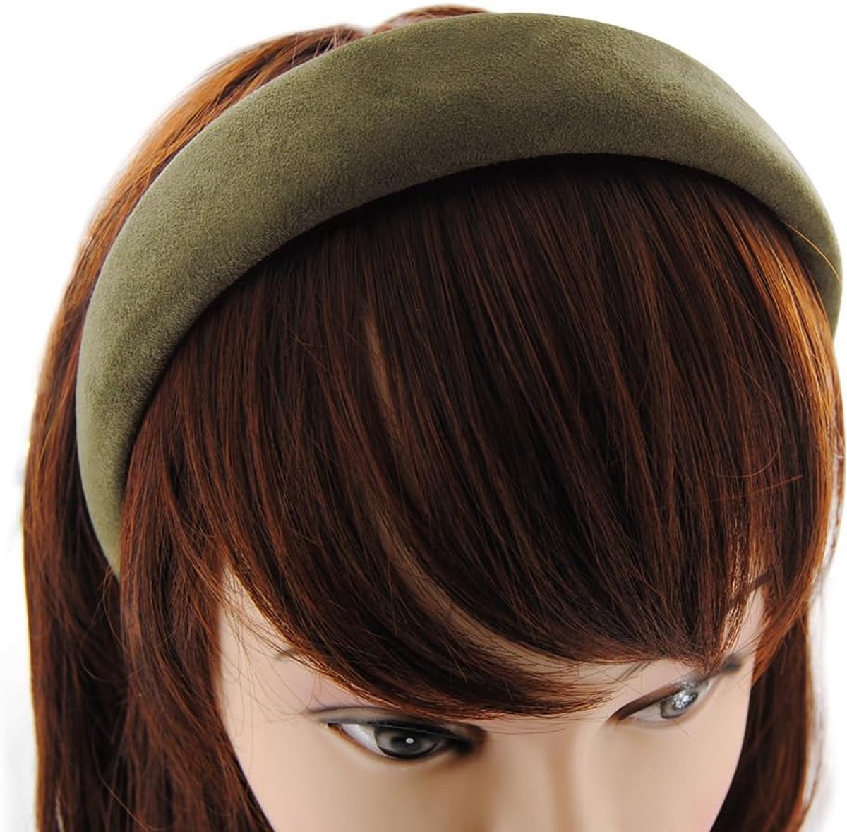 Axy Haarband met flanel, vintage haarband, hoofdband, klassieke en modieuze haarband (lederlook), HRK5L (olifgroen)
