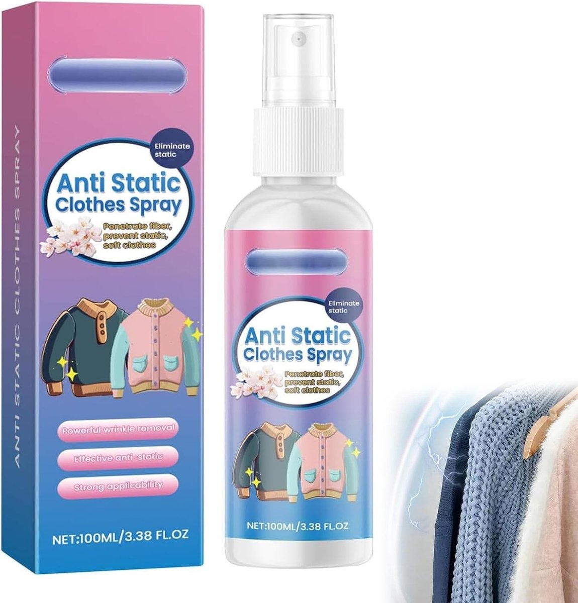 Antistatische spray voor kleding, textiel, meubels en auto - Vermindert statische lading, 100ml