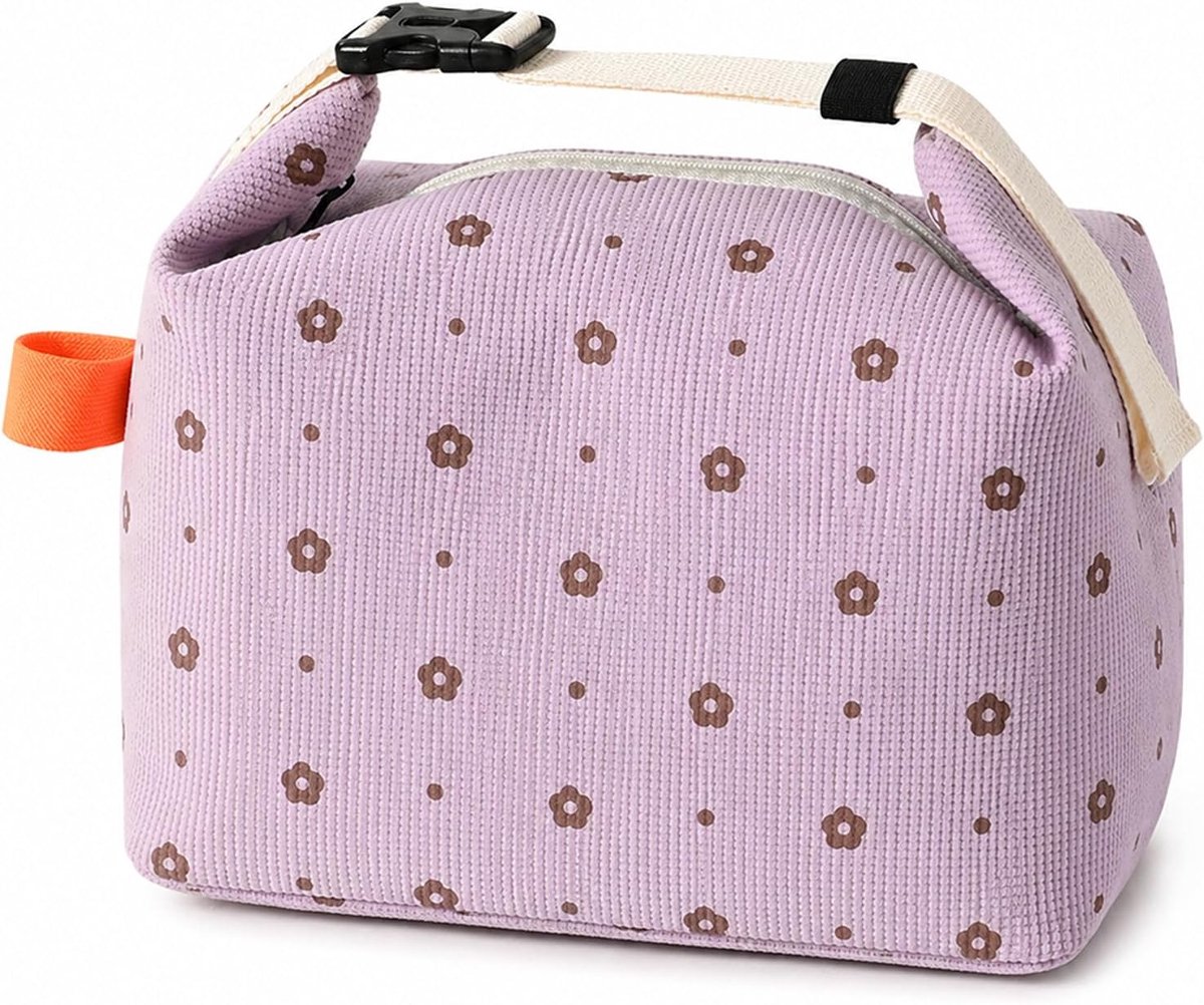 Thermotas voor levensmiddelen, 7 l, voedseltas, voor werk (paarse bloem)