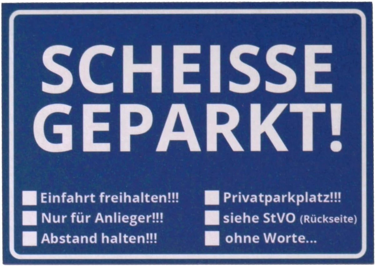 Scheisse Geparkt! Notitieblaadje met verkeersregels voor de voorruit, set van 50 stuks.