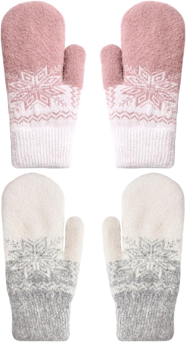 2 Paar Gebreide S Sneeuwvlok Print, S Voor Dames, S Warm, S Koudbestendig Voor Herfst En Winter, S Zacht, Roze, M