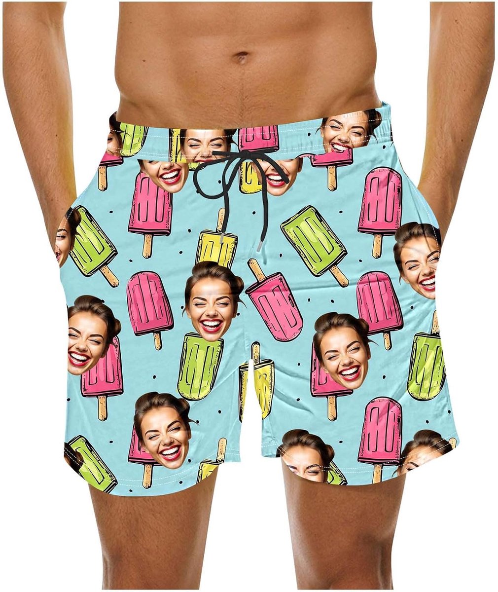 Generisch Badehose Personalisiert Herren - Badeshorts mit Gesicht Foto Bedrucken Lassen, Badehosen Lustig Männer Lustige Hawaii Swimming Shorts Lang Sommer Schwimmhose Schnelltrocknend