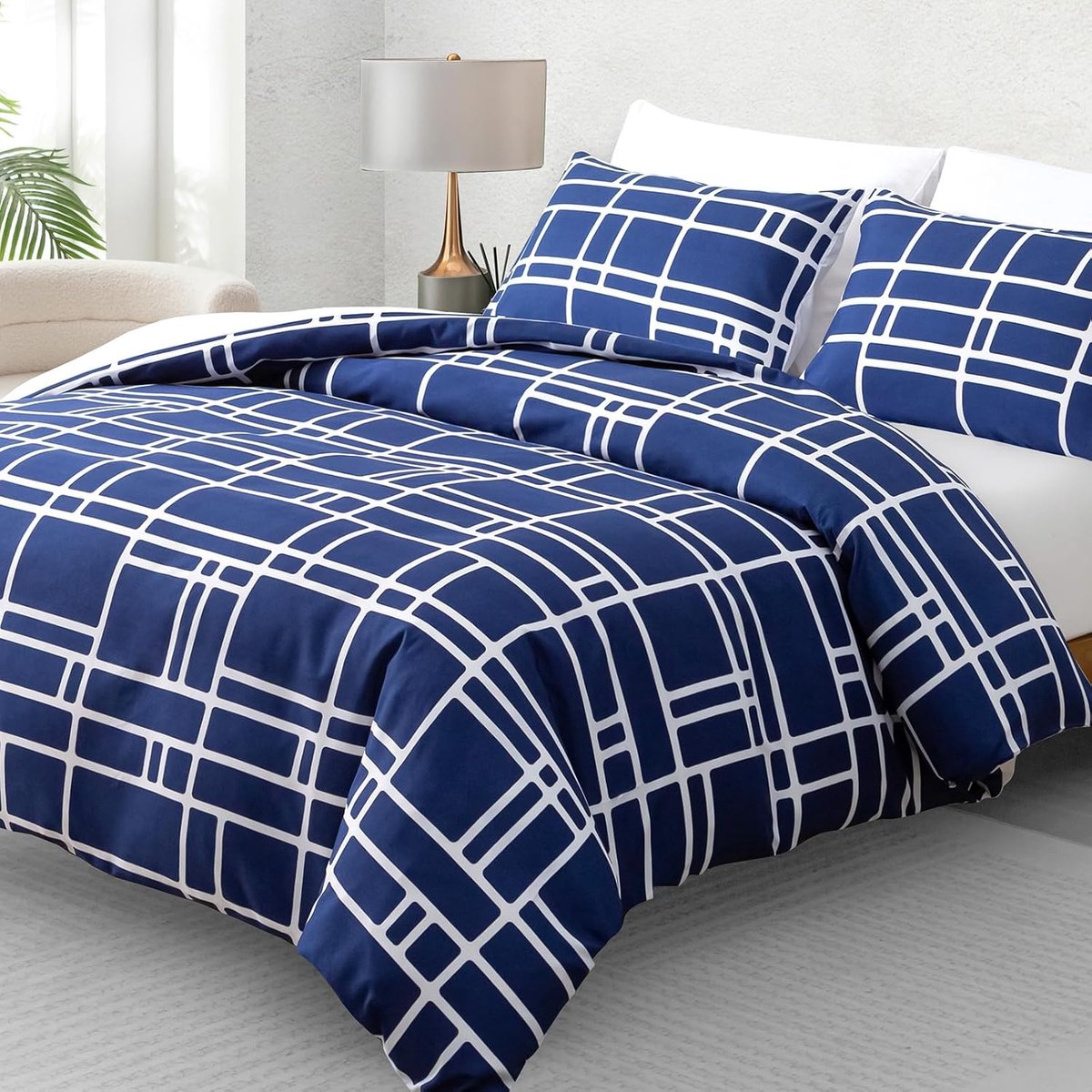 Dekbedovertrekset, omkeerbaar, geborstelde microvezel, hypoallergeen, (blauw, 240 x 260 cm) + 2 x (65 x 65 cm)