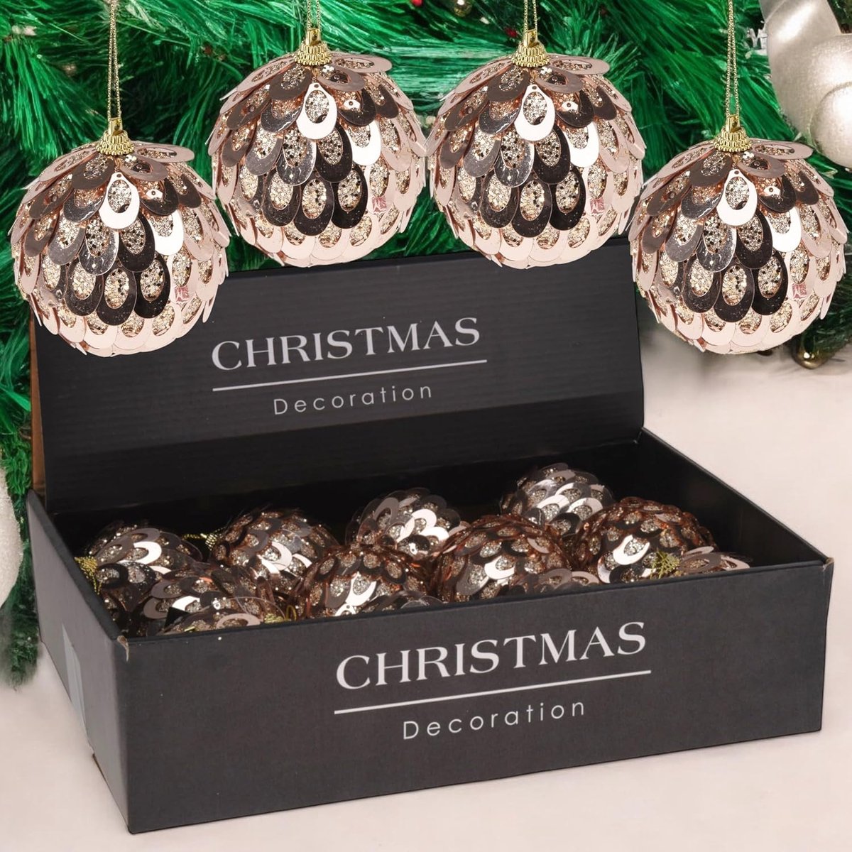 Kerstballen set van 12 - shatterproof - diameter 8 cm - unieke vintage gouden tinten - voor kerstboomdecoratie