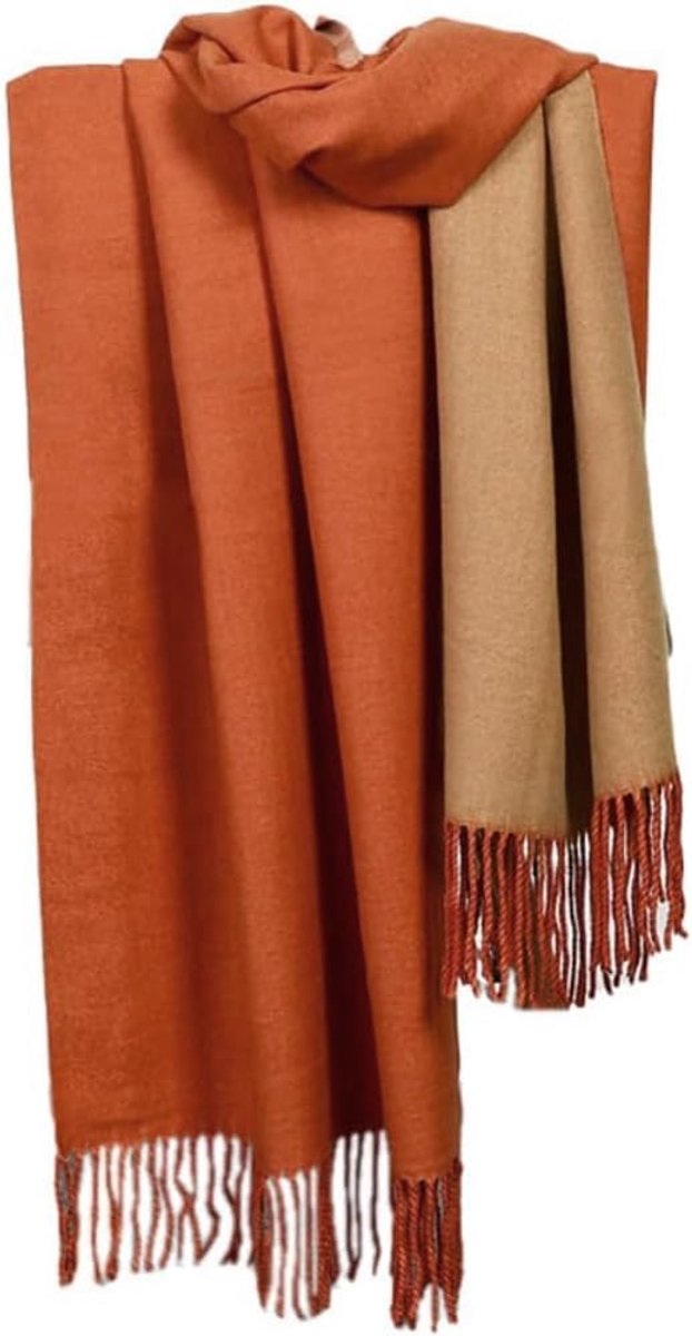 Sjaal voor dames, warme, behaaglijke winter, dubbelzijdige sjaals met kwasten/franjes, sjaals stola, oversized vierkante dekensjaal, herbruikbaar, 200 x 70 cm, camel, beige