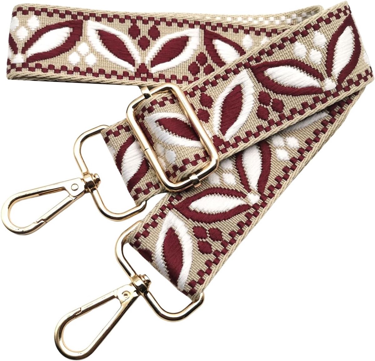 tasriem om te wisselen, brede schouderriem voor damestassen, 3,8 cm, tasriem met gouden karabijnhaak, schouderriem voor dames, moderne crossbody, handtas, beige-bordeauxrood, 618