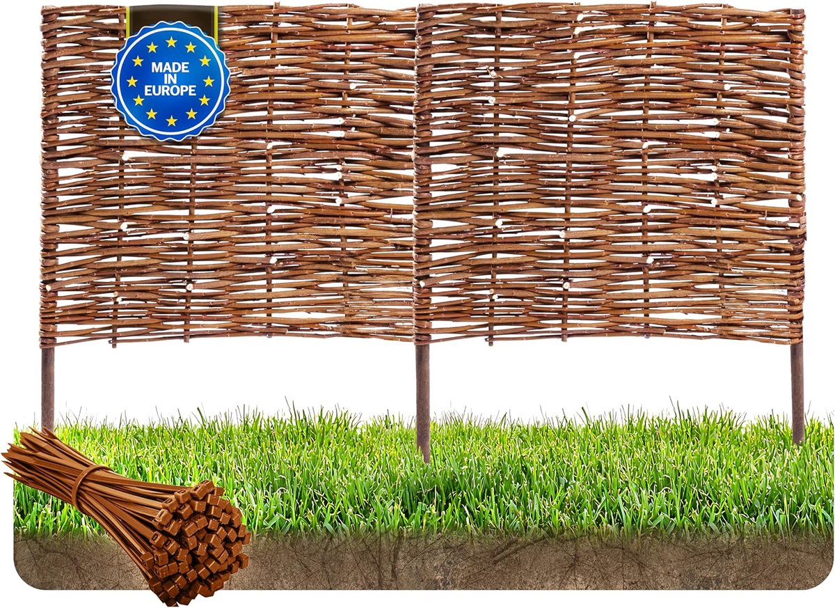 Bedrand van wilgentenen, 120 x 40 cm, gevlochten wilgennet voor bloembedden, gazon en tuinpaden, natuurlijke afbakening, tuinhek, wilgenhek, vele maten