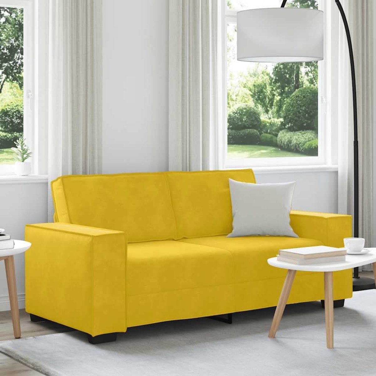 2-zitsbank geel 140 cm fluwelen stof met brede armleuningen en robuust houten metalen frame voor woonkamer kantoor gezellige gestoffeerde meubels