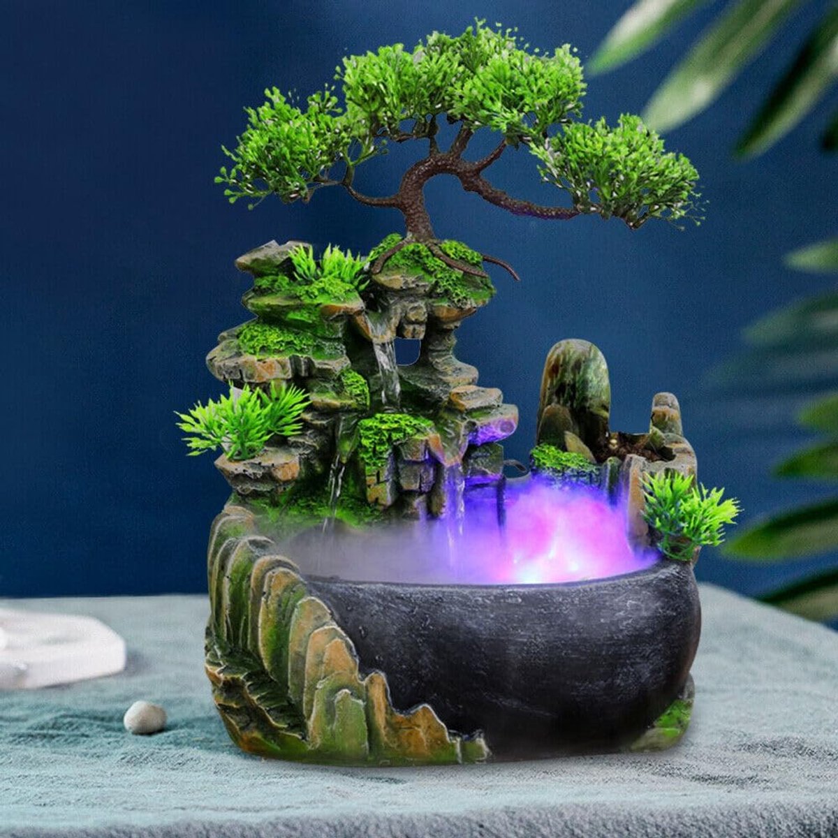 Tafel Kamerfontein fontein tuin fontein LED-verlichting groene plant woonkamer waterval tafelfontein desktop bonsai ornamenten stream zen meditatie indoor voor thuis kantoor