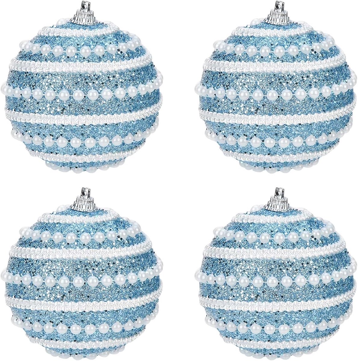 Kerstballen van 8 cm, pareldraad, schuimballen, kunststof kerstversiering, blauw