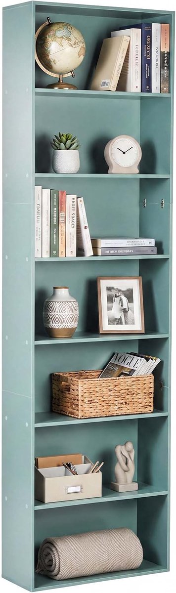 Boekenkast, groen, 1 stuk, smal, 7 niveaus, 60 × 23,5 × 209,5 cm
