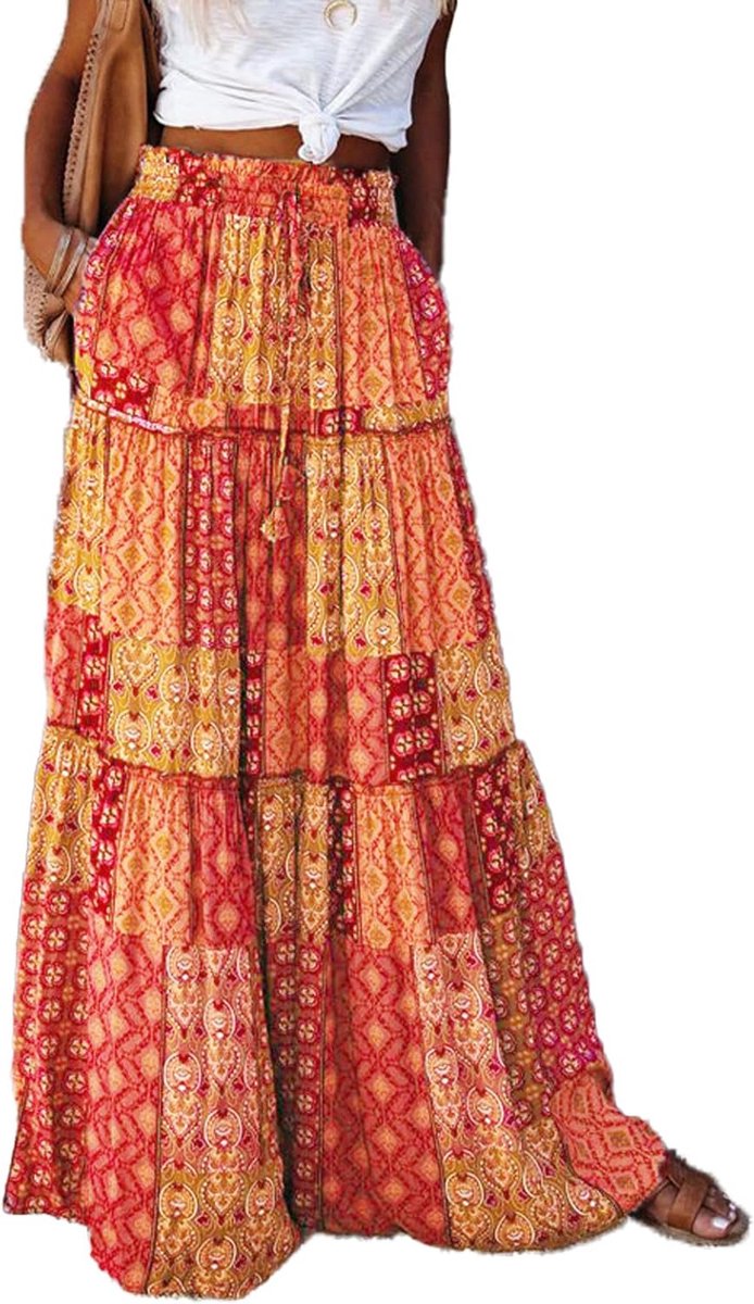 Boheemse Maxi Rok Met Laagjes Zomer Strand Rok Casual Bloemenprint