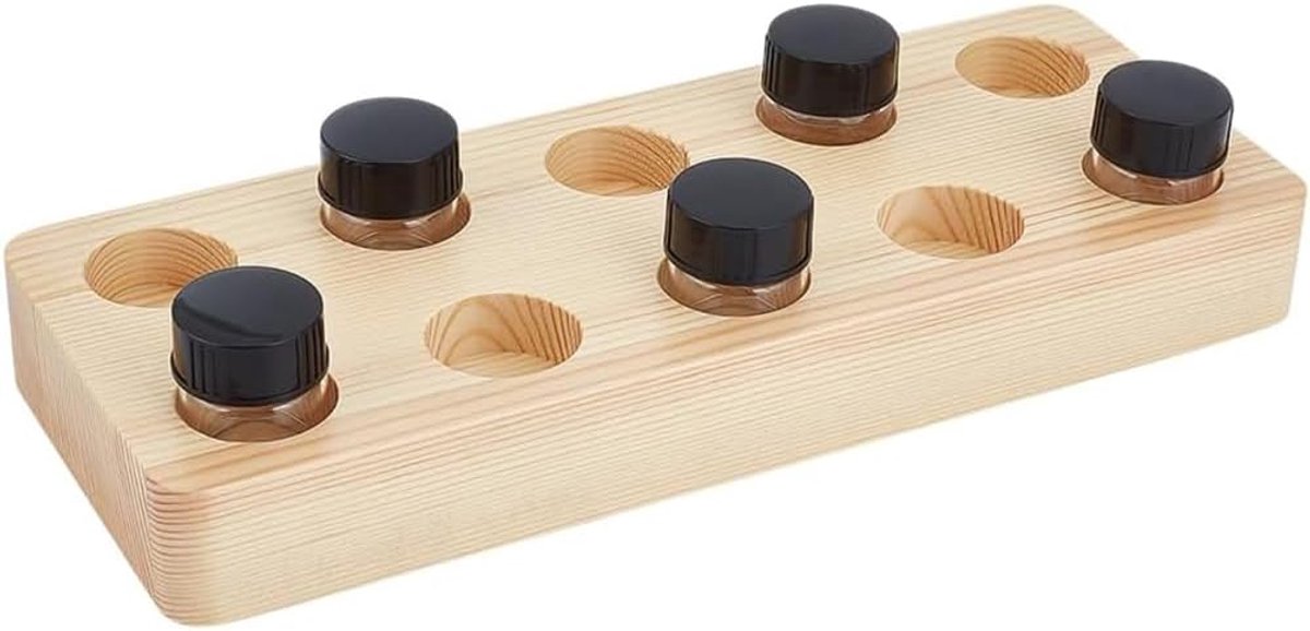 Glazen inktpotjes 10 stuks - 5ml - met houten houder - zwart ABS deksel - voor kalligrafie en schilderen