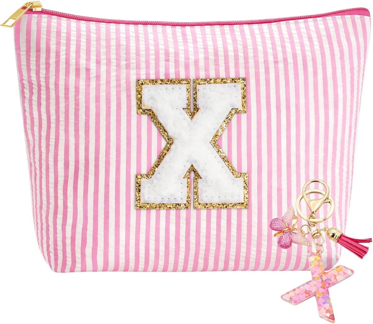 tas, toilettas en sleutelhanger voor meisjes met initiaal, gepersonaliseerde cadeaus voor moeders, vriendinnen en zussen, kerstcadeaus voor dames (roze A), X
