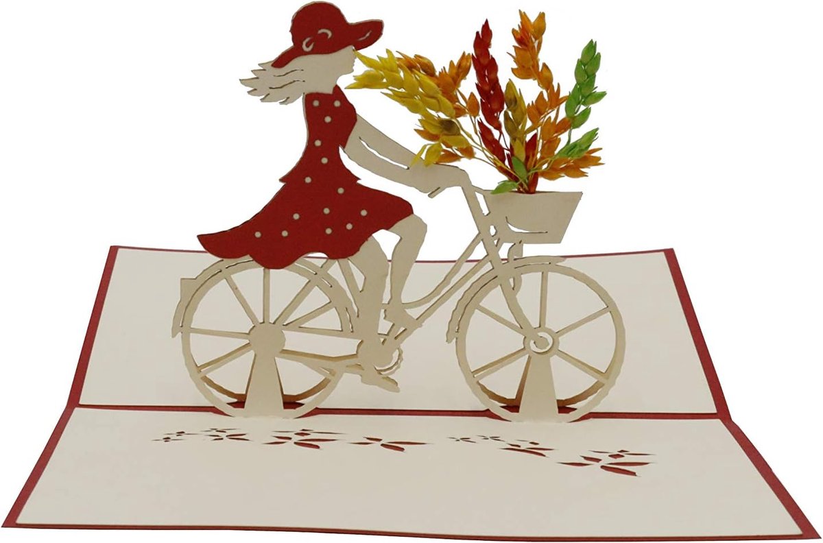 Bloemen, fietstochten, fietstocht, fietslabel, 3d vouwkaart, pop-up kaart, wenskaart, wenskaart, cadeaukaart rood