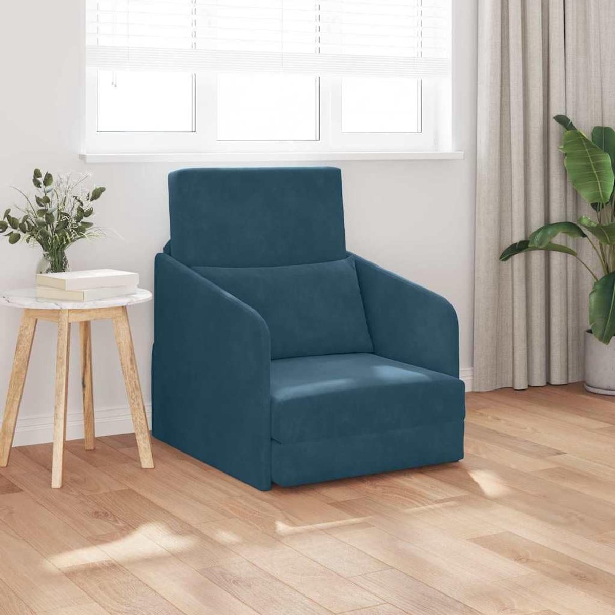 Blauw, 65 x 80 x 83 cm, fluweel, velours, omvormbaar, modern design met platte armleuningen en ademend kussen voor woonkamer
