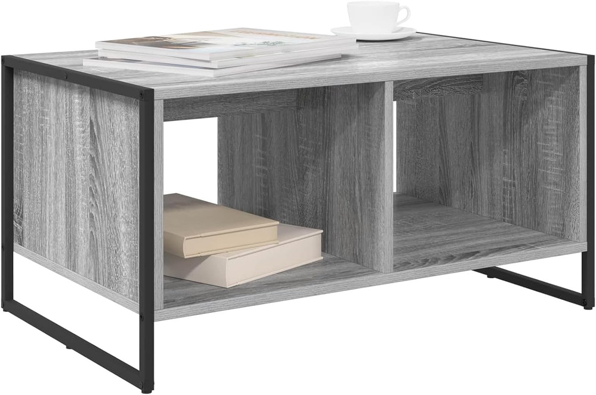eettafel grijs Sonoma hout materiaal 80x50x40 cm met 2 opbergvakken voor woonkamer loft urban inrichting, tafels en koffietafels