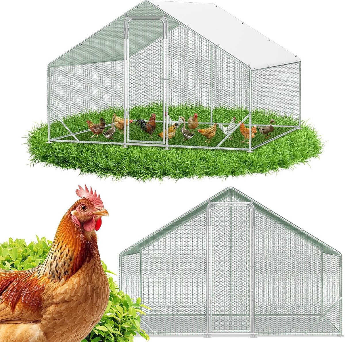 Beloopbaar, 3 x 3 x 2 m, kippenhok met uitloop, pvc-gecoate schaduw, verzinkt staal, kippenhok vrijloopren voor kippen