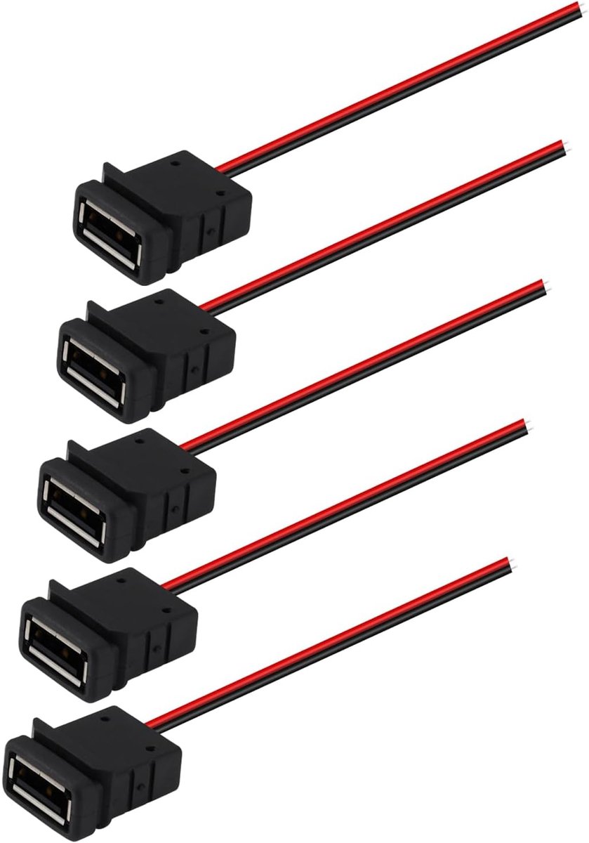 USB-aansluiting 2-draads - 5 stuks - vrouwelijke connector - met blote draden - voor opladen