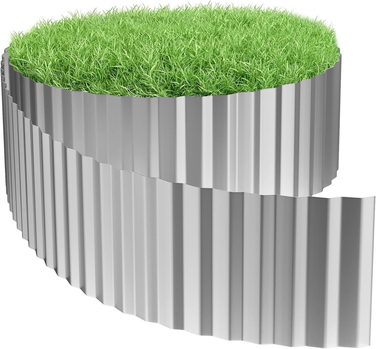 Gazonrand, metaal, 20 m, golven, verzinkt, bloembedbegrenzing, 18 cm hoog, gazonrand, ideaal voor gazonbegrenzing, flexibele borderrand voor tuinliefhebbers en landschapsarchitectuur, zilver
