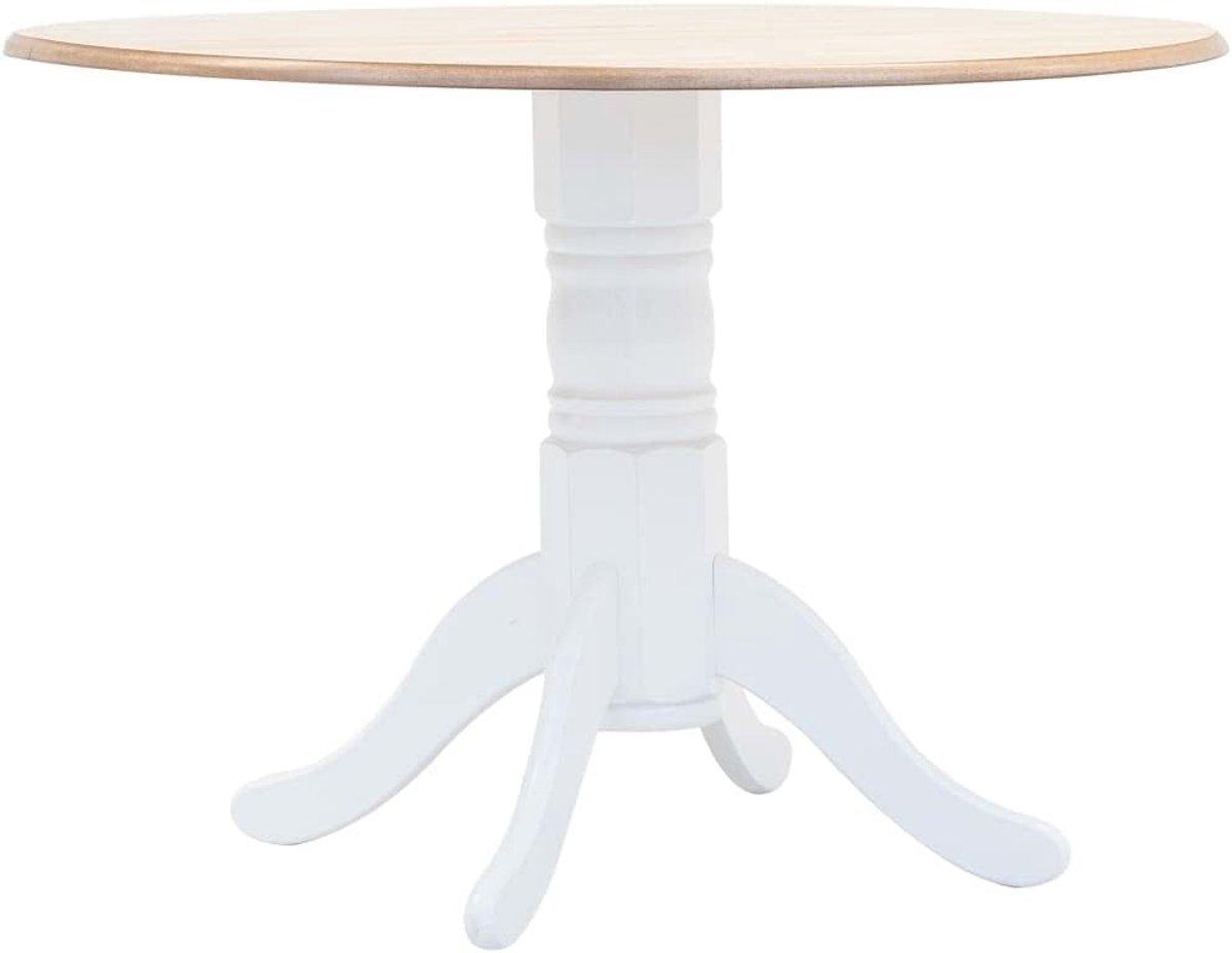 Massief rubberwood houten eettafel stijlvolle lijnen 106 cm wit en bruin