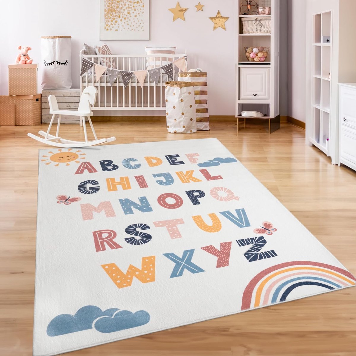 Home Kindertapijt Tapijt Voor Kinderen Vloerkleed Kinderkamer Antislip Regenboog Hart Stippen, Maat:200x280 cm, Kleur:Veelkleurig