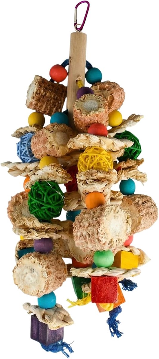 Speelgoed, kauwspeelgoed voor papegaaien, speelgoed van natuurlijk hout voor papegaaien, natuurlijke maïsstokken om te klimmen, te kauwen