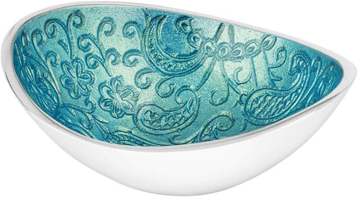 Rookschaal wierookpot JALINA Mint met paisleypatroon aluminium ovaal, 14,5 x 12 x 5 cm
