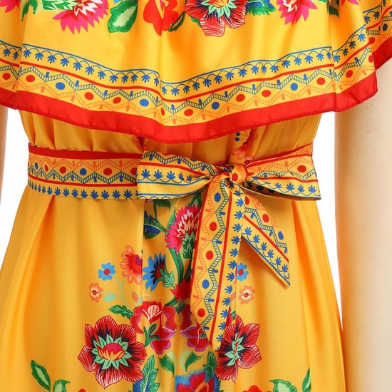 Dress for Women: Traditional Fiesta Outfit Cinco De Mayo Bohemian Floral Boho Summer Dresses for Women 2023 Beach Gown Mexico Clothes Maxi Party Casual Sundress Yellow 3X-Large — afbeelding 2
