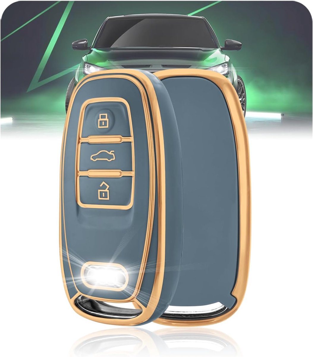 Cover, Siliconen Autosleutel Case Sleutelhanger Protector voor Audi mnrrg Blauw Goud