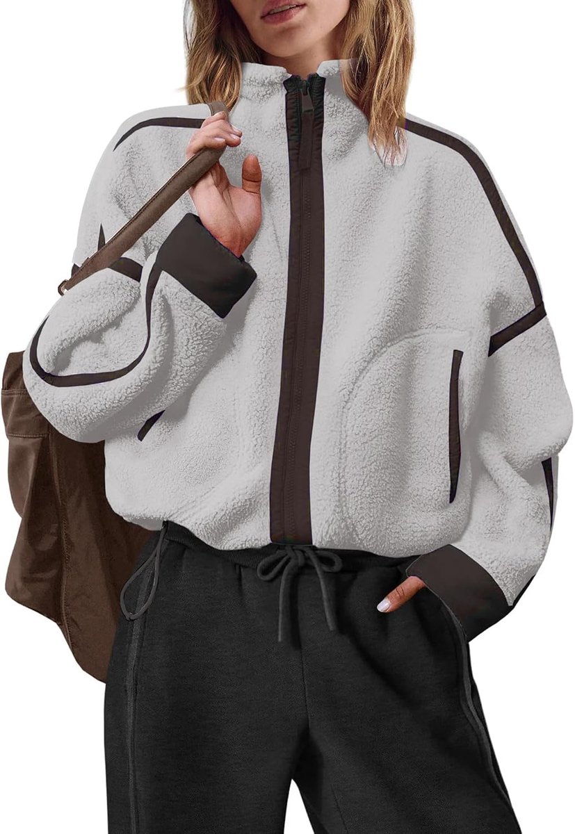 Jas Dame 2026 Winter Sherpa Tweekleurig Jas Rits Teddy Jas