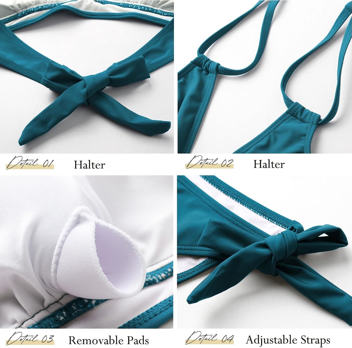 Badpak, 2-delig, V-hals, bikiniset, push-up, tweedelige set, halter, tie-up, sexy, lage taille, strandkleding, elegant, vintage, Braziliaans badpak