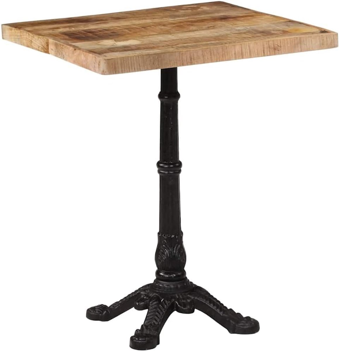 60 x 60 x 77 cm, ruw mangohout met gietijzeren tafelpoten voor stabiliteit en robuustheid, natuurlijke afwerking, belastbaar en slijtvast, ideaal als opbergtafel