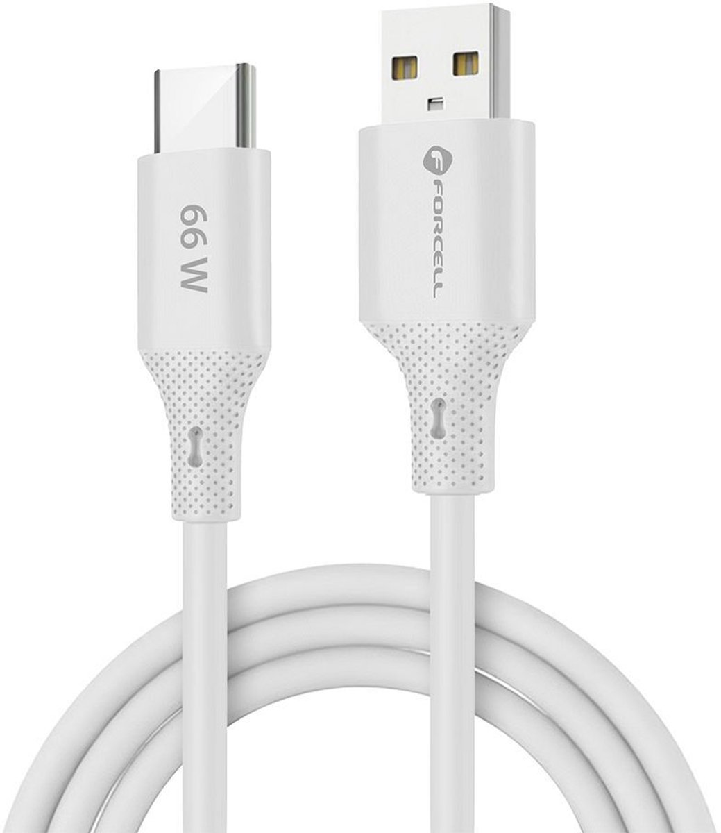 Forcell - USB-A naar USB-C kabel Silicone - Snellader 66W QC4.0 - 1 m - Android Auto & Apple CarPlay - Snel en Stabiel Opladen - Wit