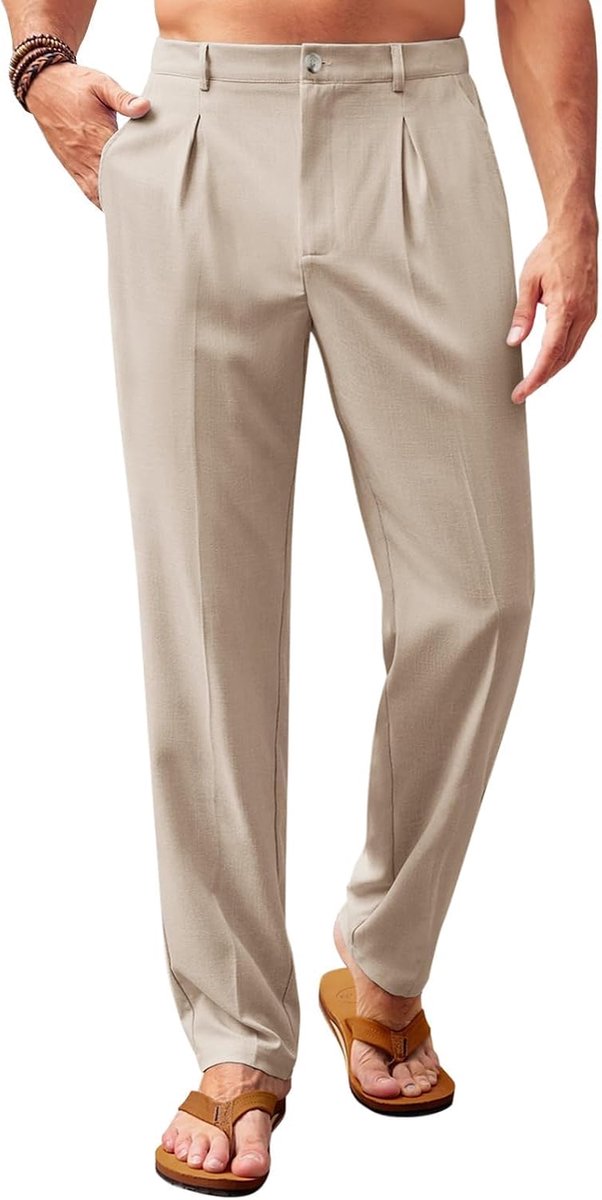 Vrijetijdsbroek voor heren, losse pasvorm, linnenlook