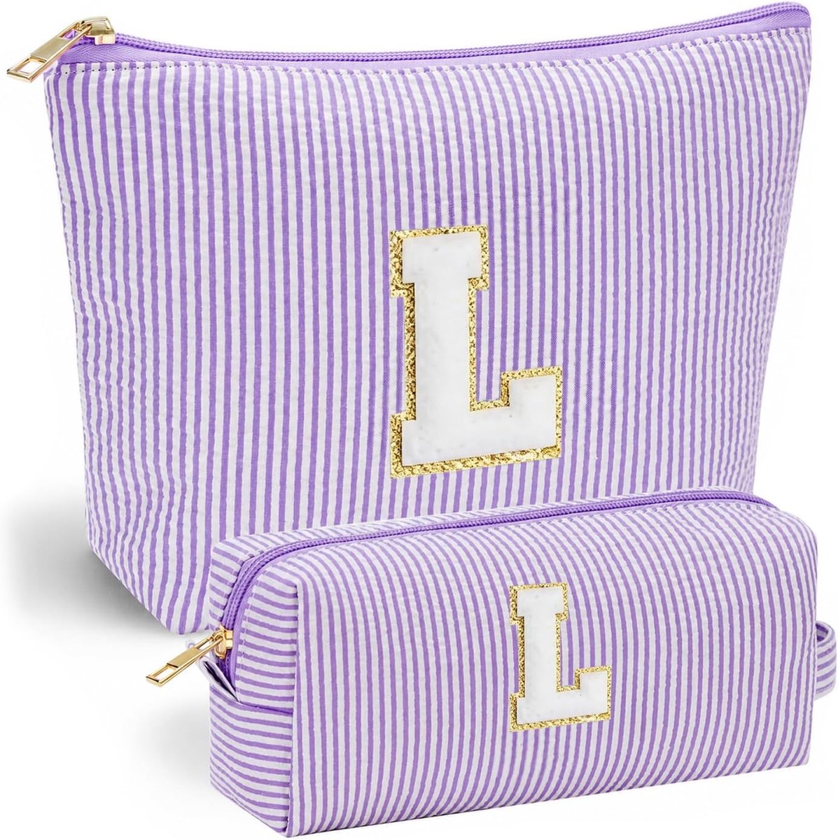Make-up Tas voor Dames, Corduroy Cosmetische Reistas met Letter L, Paars