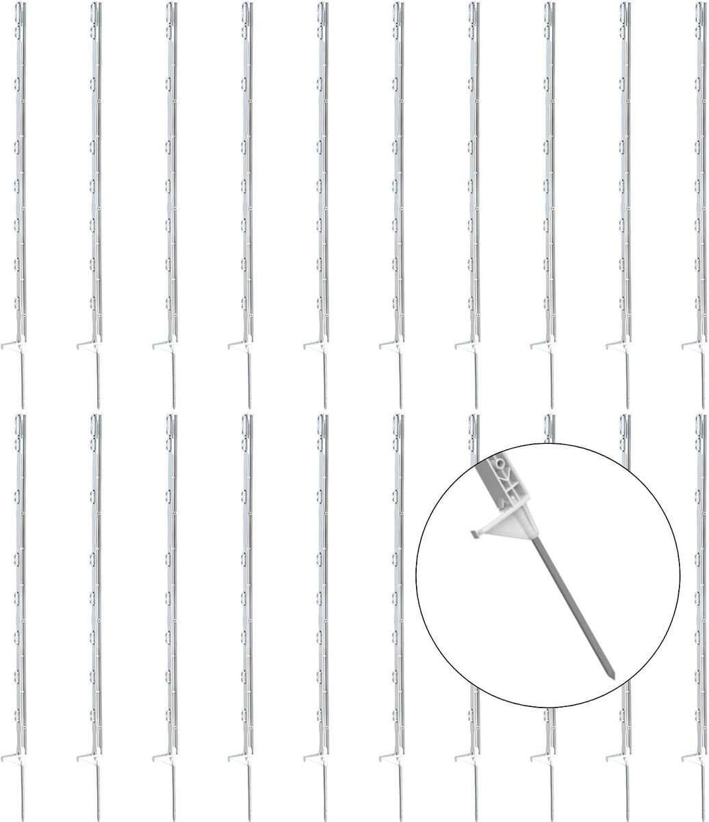 20 x kunststof hekpalen 105 cm, enkele trede, wit - stabiel glasvezel hekpalen - duurzame kunststof palen met 8 ogen - voor kippenhek, afsluithek, tuinhek paal