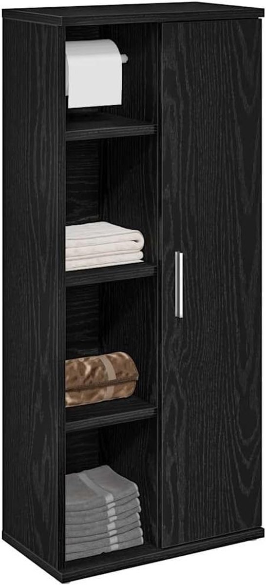 Badkamerkast met rolhouder, zwart, 39 x 22 x 90 cm, houtmateriaal