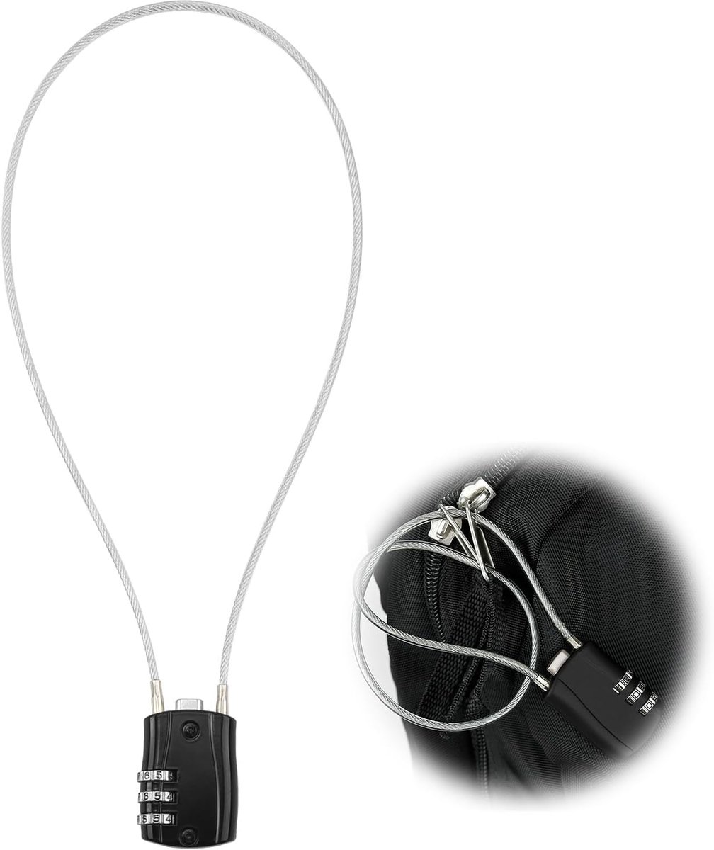 4-cijferig combinatiehangslot met 50 cm stalen kabel koffer hangslot met code hoge veiligheid klein flexibel draadhangslot bijgewerkt resetbaar slot voor reisrugzak kluis kast bagagekast, zwart