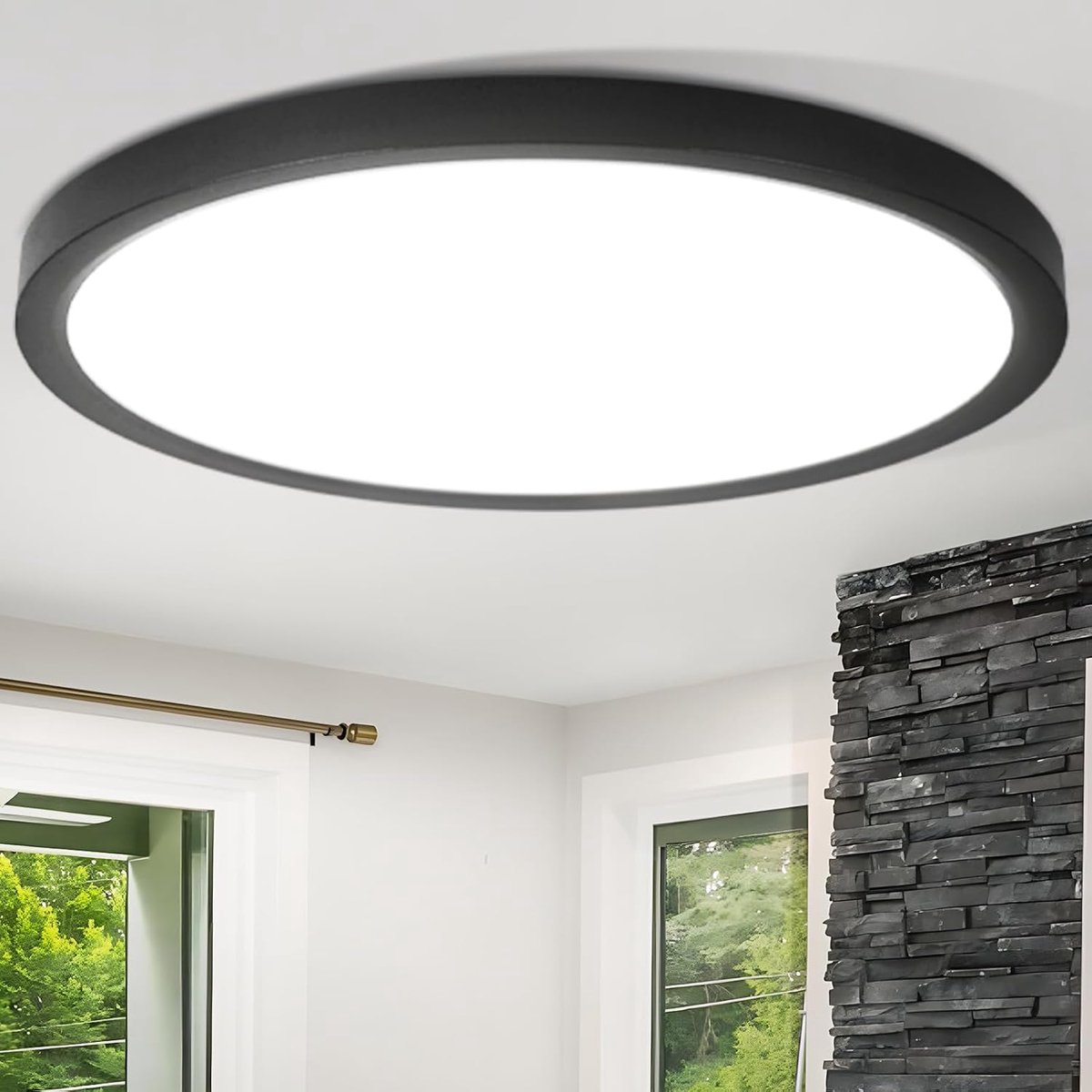 Plafondlamp Plat - 30CM Zwarte Slaapkamerlamp Keukenlamp 24W Badkamerlamp 6000K Ronde Slaapkamer Plafondverlichting Koel Wit Hallamp voor Badkamer Hal Keuken Balkon